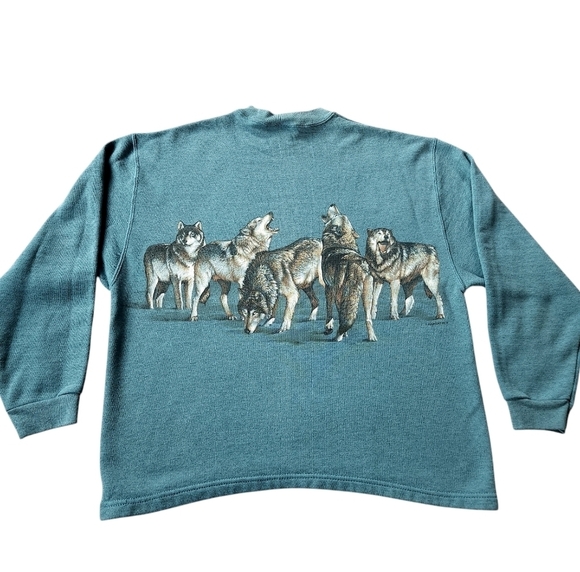 Vintage Habitat sz L Double Sided Wolf Animal Nature Graphic Sweatshirt - Picture 2 of 6